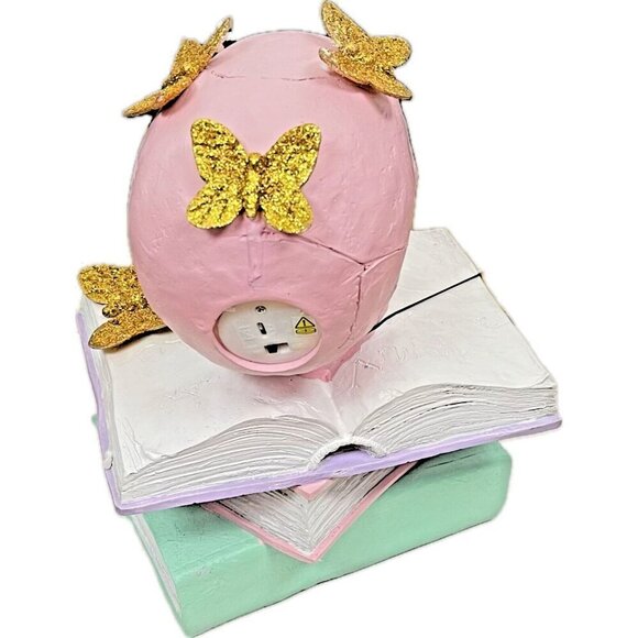 Sweet Street Pink Skull Gold Glitter Butterflies on Spell Books Led Light Statue - Picture 3 of 5